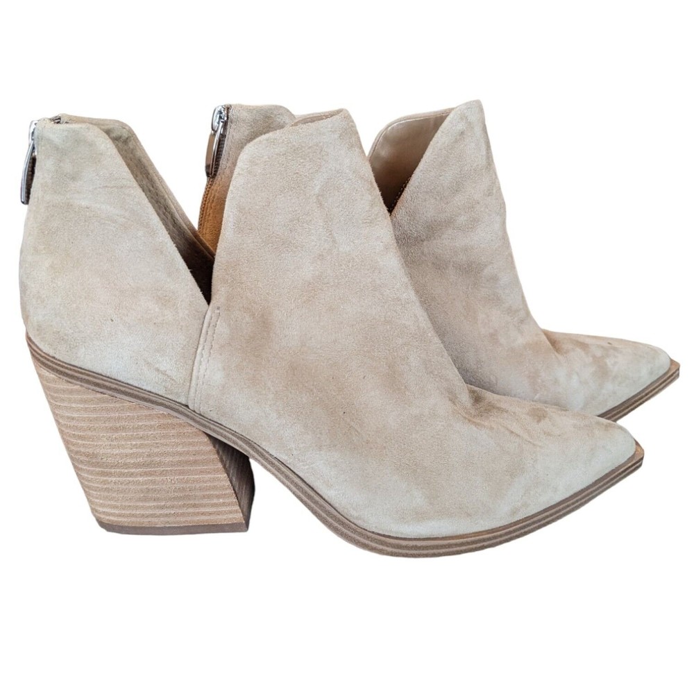 STEVE MADDEN Boots Alyse Ankle Booties Block Heel Cut Out Suede Tan Size 11